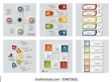 Collection of 6 design colorful presentation templates. Vector Background. For your idea and presentation.