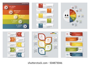 Collection of 6 design colorful presentation templates. Vector Background. For your idea and presentation.