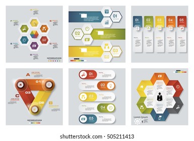 Collection of 6 design colorful presentation templates. Vector Background. For your idea and presentation.