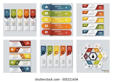 Collection of 6 design colorful presentation templates. Vector Background. For your idea and presentation.