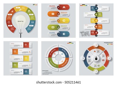 Collection of 6 design colorful presentation templates. Vector Background. For your idea and presentation.