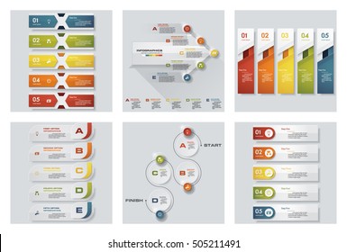 Collection of 6 design colorful presentation templates. Vector Background. For your idea and presentation.