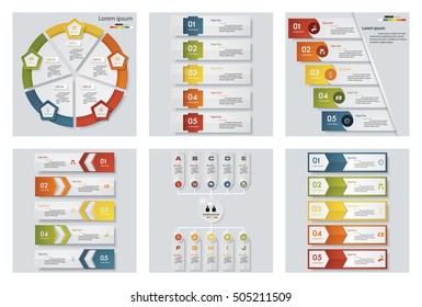 Collection of 6 design colorful presentation templates. Vector Background. For your idea and presentation.