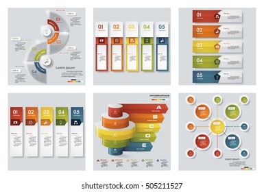 Collection of 6 design colorful presentation templates. Vector Background. For your idea and presentation.