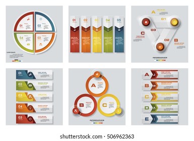 Collection of 6 design colorful presentation templates. Vector Background. For your idea and presentation.