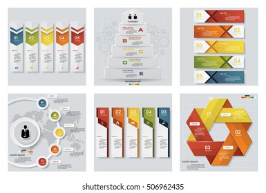 Collection of 6 design colorful presentation templates. Vector Background. For your idea and presentation.