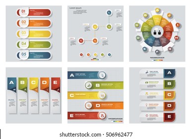 Collection of 6 design colorful presentation templates. Vector Background. For your idea and presentation.