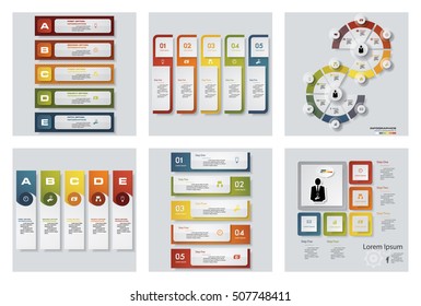 Collection of 6 design colorful presentation templates. Vector Background. For your idea and presentation.