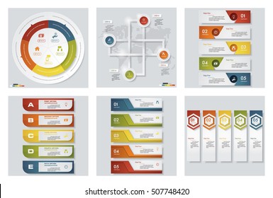 Collection of 6 design colorful presentation templates. Vector Background. For your idea and presentation.