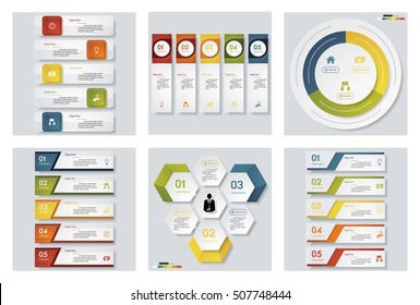 Collection of 6 design colorful presentation templates. Vector Background. For your idea and presentation.
