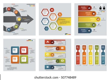 Collection of 6 design colorful presentation templates. Vector Background. For your idea and presentation.