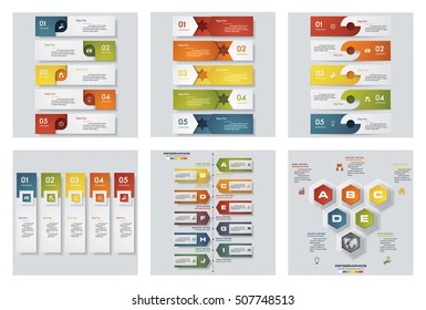 Collection of 6 design colorful presentation templates. Vector Background. For your idea and presentation.