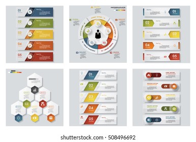 Collection of 6 design colorful presentation templates. Vector Background. For your idea and presentation.