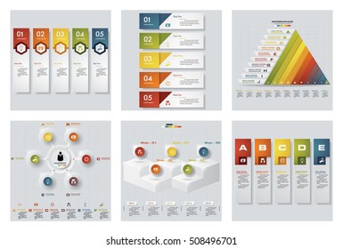 Collection of 6 design colorful presentation templates. Vector Background. For your idea and presentation.