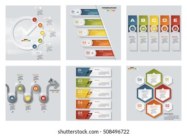 Collection of 6 design colorful presentation templates. Vector Background. For your idea and presentation.