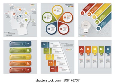 Collection of 6 design colorful presentation templates. Vector Background. For your idea and presentation.