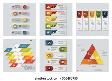 Collection of 6 design colorful presentation templates. Vector Background. For your idea and presentation.