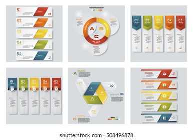 Collection of 6 design colorful presentation templates. Vector Background. For your idea and presentation.