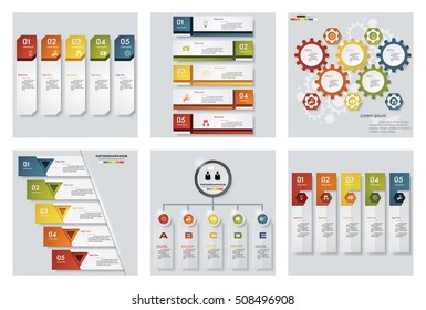 Collection of 6 design colorful presentation templates. Vector Background. For your idea and presentation.