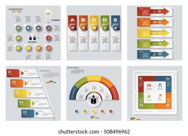 Collection of 6 design colorful presentation templates. Vector Background. For your idea and presentation.