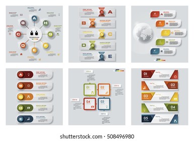 Collection of 6 design colorful presentation templates. Vector Background. For your idea and presentation.