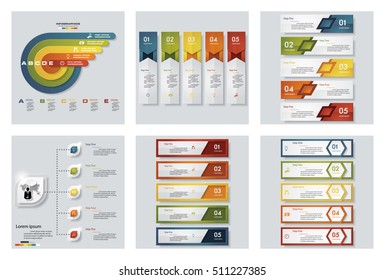 Collection of 6 design colorful presentation templates. Vector Background. For your idea and presentation.