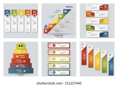 Collection of 6 design colorful presentation templates. Vector Background. For your idea and presentation.