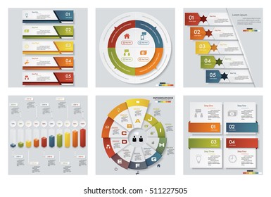 Collection of 6 design colorful presentation templates. Vector Background. For your idea and presentation.