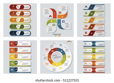 Collection of 6 design colorful presentation templates. Vector Background. For your idea and presentation.