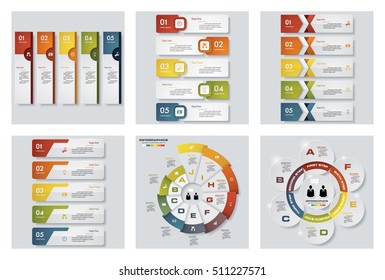 Collection of 6 design colorful presentation templates. Vector Background. For your idea and presentation.