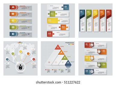 Collection of 6 design colorful presentation templates. Vector Background. For your idea and presentation.