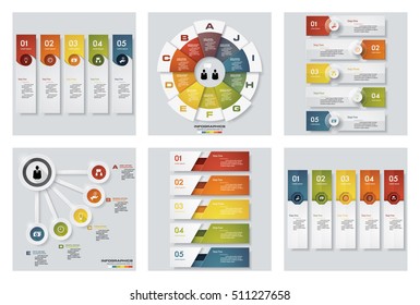 Collection of 6 design colorful presentation templates. Vector Background. For your idea and presentation.