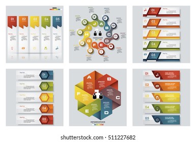 Collection of 6 design colorful presentation templates. Vector Background. For your idea and presentation.