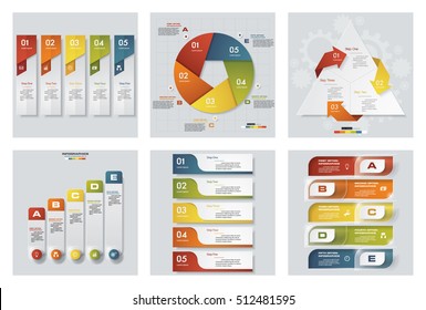 Collection of 6 design colorful presentation templates. Vector Background. For your idea and presentation.