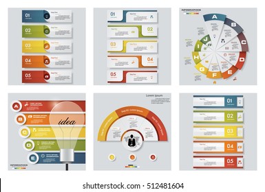 Collection of 6 design colorful presentation templates. Vector Background. For your idea and presentation.