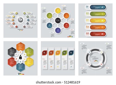 Collection of 6 design colorful presentation templates. Vector Background. For your idea and presentation.