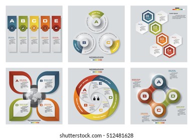 Collection of 6 design colorful presentation templates. Vector Background. For your idea and presentation.