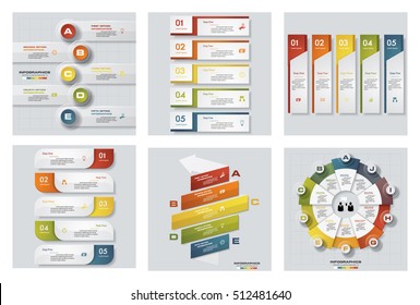 Collection of 6 design colorful presentation templates. Vector Background. For your idea and presentation.