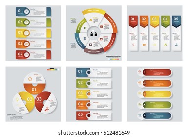 Collection of 6 design colorful presentation templates. Vector Background. For your idea and presentation.