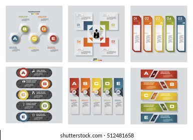Collection of 6 design colorful presentation templates. Vector Background. For your idea and presentation.