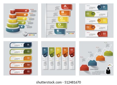 Collection of 6 design colorful presentation templates. Vector Background. For your idea and presentation.