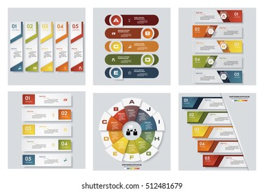 Collection of 6 design colorful presentation templates. Vector Background. For your idea and presentation.