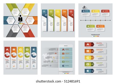 Collection of 6 design colorful presentation templates. Vector Background. For your idea and presentation.
