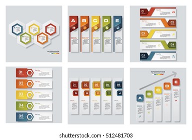 Collection of 6 design colorful presentation templates. Vector Background. For your idea and presentation.