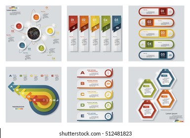 Collection of 6 design colorful presentation templates. Vector Background. For your idea and presentation.