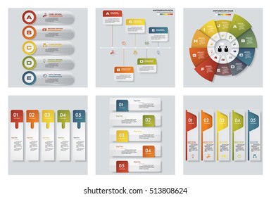 Collection of 6 design colorful presentation templates. Vector Background. For your idea and presentation.