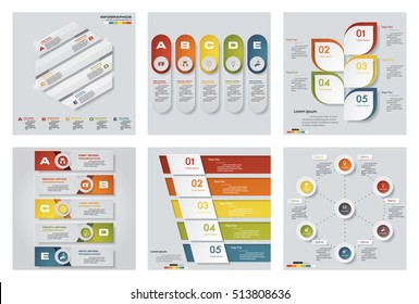 Collection of 6 design colorful presentation templates. Vector Background. For your idea and presentation.