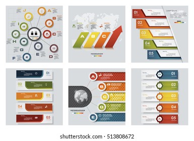 Collection of 6 design colorful presentation templates. Vector Background. For your idea and presentation.