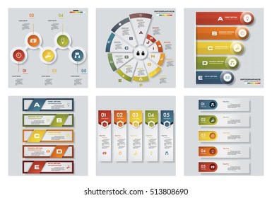 Collection of 6 design colorful presentation templates. Vector Background. For your idea and presentation.