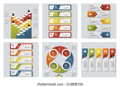 Collection of 6 design colorful presentation templates. Vector Background. For your idea and presentation.